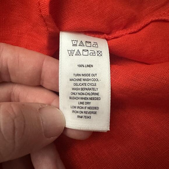 Sigrid Olsen Shirt Womens XL Red 100% Linen Roll Tab Sleeve Button Front Pocket - Picture 5 of 9